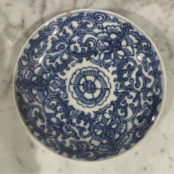 Blue and White Floral Ceramic Plate